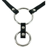 Bondage Boutique Dual Steel Cock Ring with Leather Strap