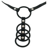 Bondage Boutique Four Ring Rubber and Leather Arab Strap Cock Ring