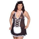Coquette Kissable Plus Size French Maid Mesh Babydoll Set