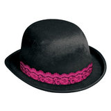Velvet Burlesque Bowler Hat with Lace
