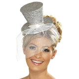 Fever Glittery Burlesque Mini Top Hat with Netting