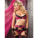 Seven Til Midnight Bon Voyeur Bra Suspender Belt and Knickers