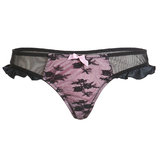 BlueBella Antoinette Pleated Trim Lace Overlay Thong Black