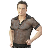 Sven O Wet Look Fishnet Shirt with Collar