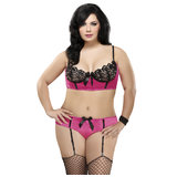 Exposed Plus Size Longline Bra and Suspender Knickers Set