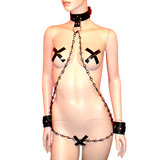 Leather Collar and Wrist Cuffs Neck-To-Wrist Restraint