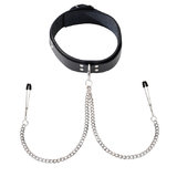 Spartacus Leather Collar & Tweezer Nipple Clamps