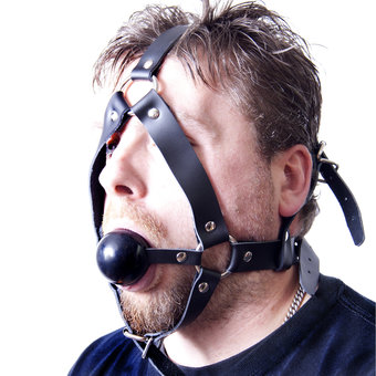 Bondage Boutique Deluxe Leather Face Harness with Ball Gag