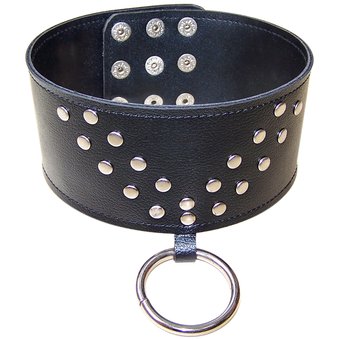 Bondage Boutique Wide Studded Leather O-Ring Slave Collar