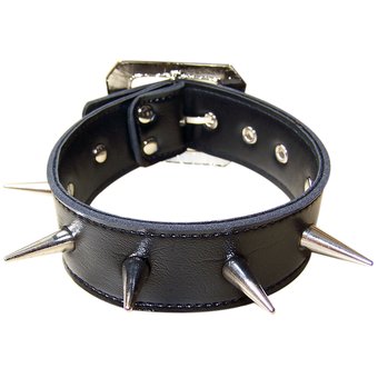 Bondage Boutique Leather Collar with 1 Inch Spikes and Metal Buckle