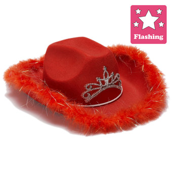 Marabou Trim Flashing Tiara Cowboy Hat (new window)