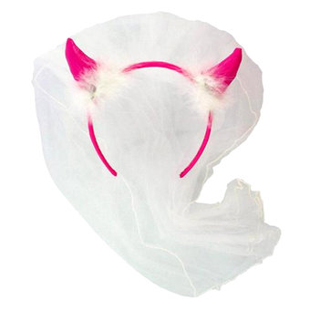 Fluffy Pink Devil Horns with Veil