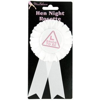 MissBehave Pink L Plate Bride to Be Rosette Badge