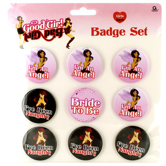 Angelic and Naughty Hen Party Badges (9 Pack)