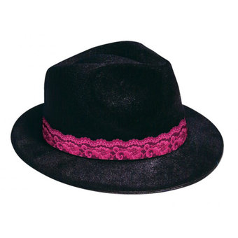 Mobster Gangster Hat with Pink Lace Trim