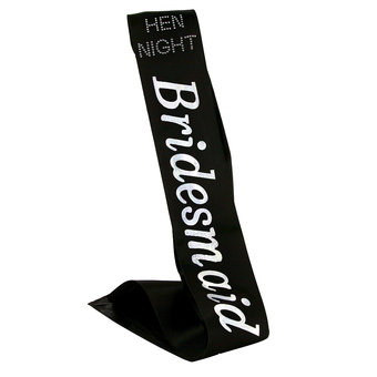Diamante Bridesmaid Black Satin Sash