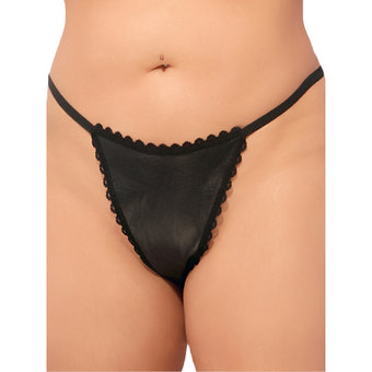 Allure Leather Plus Size G-String with Lace Trim