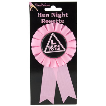 MissBehave Pink L Plate Bride to Be Rosette Badge