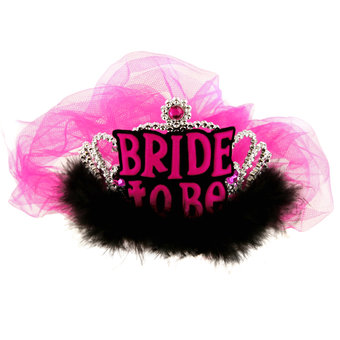 Miss-Chief Bride to Be Tiara with Pink Veil