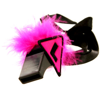 Miss-Chief Hen Night L Plate Whistle Necklace with Pink Feathers