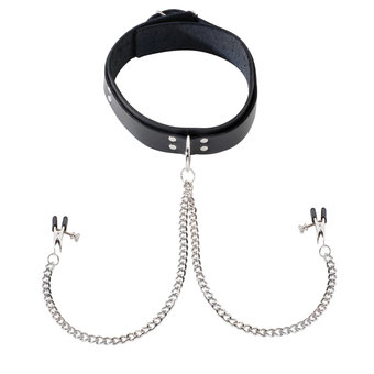 Spartacus Leather Collar & Screw Nipple Clamps