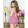 iCollection Plus Size Satin and Lace Open Back Babydoll with Removable Garters
