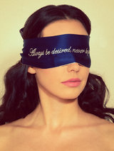 Coco der Mer 'Always Be Desired' Embroidered Silk Blindfold Navy