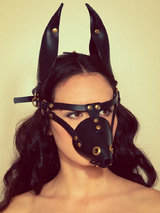 FLEET Ilya Leather Dog Mask Head Harness Black