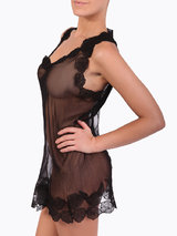 steph aman Rose Embroidered Silk Tulle Slip