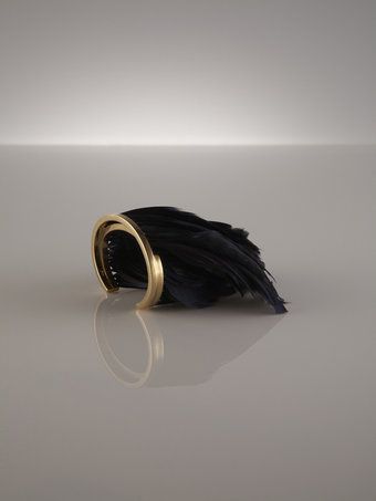 Carol Wiseman House of Blue Eyes Gold Cuff Bracelet with Feathers