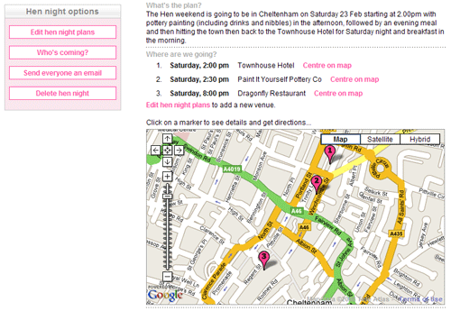 Use maps to show the hens where to meet and get directions
