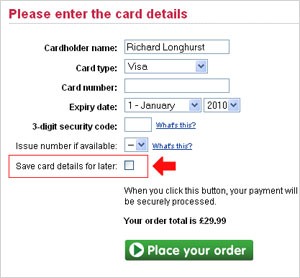Click here to save your card details