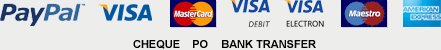 We accept Paypal, Visa, MasterCard, Visa Debit, Visa Electron, Maestro, American Express, Cheque, Postal Order and Bank Transfer