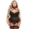 Lovehoney Plus Size Rendezvous Black Studded Fishnet Basque Set