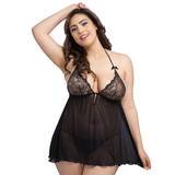 Lovehoney Plus Size Love Me Lace Babydoll and G-String Black