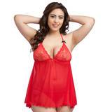Lovehoney Plus Size Love Me Lace Babydoll and G-String Red
