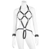 DOMINIX Deluxe Open Breast Leather Body Harness with Cuffs