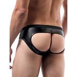 Male Power Wet Look Open Back Brief with Buckle Trim