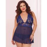 Seven 'til Midnight Plus Size Lace and Mesh Halter Babydoll Set