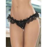 Escante Ruffle Lace Black Crotchless Pearl Thong