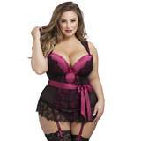 Lovehoney Plus Size Moonlight Black Plunge Basque Set