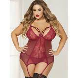 Seven 'til Midnight Plus Size Double Dare Burgundy Basque Set