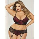Seven 'til Midnight Plus Size Satin and Stripe Mesh Longline Bra Set