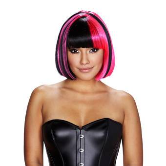 Kitty Black and Hot Pink Short Bob Wig